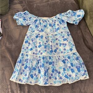 Sabo Skirt Babydoll Blue Floral Off-Shoulder Dress